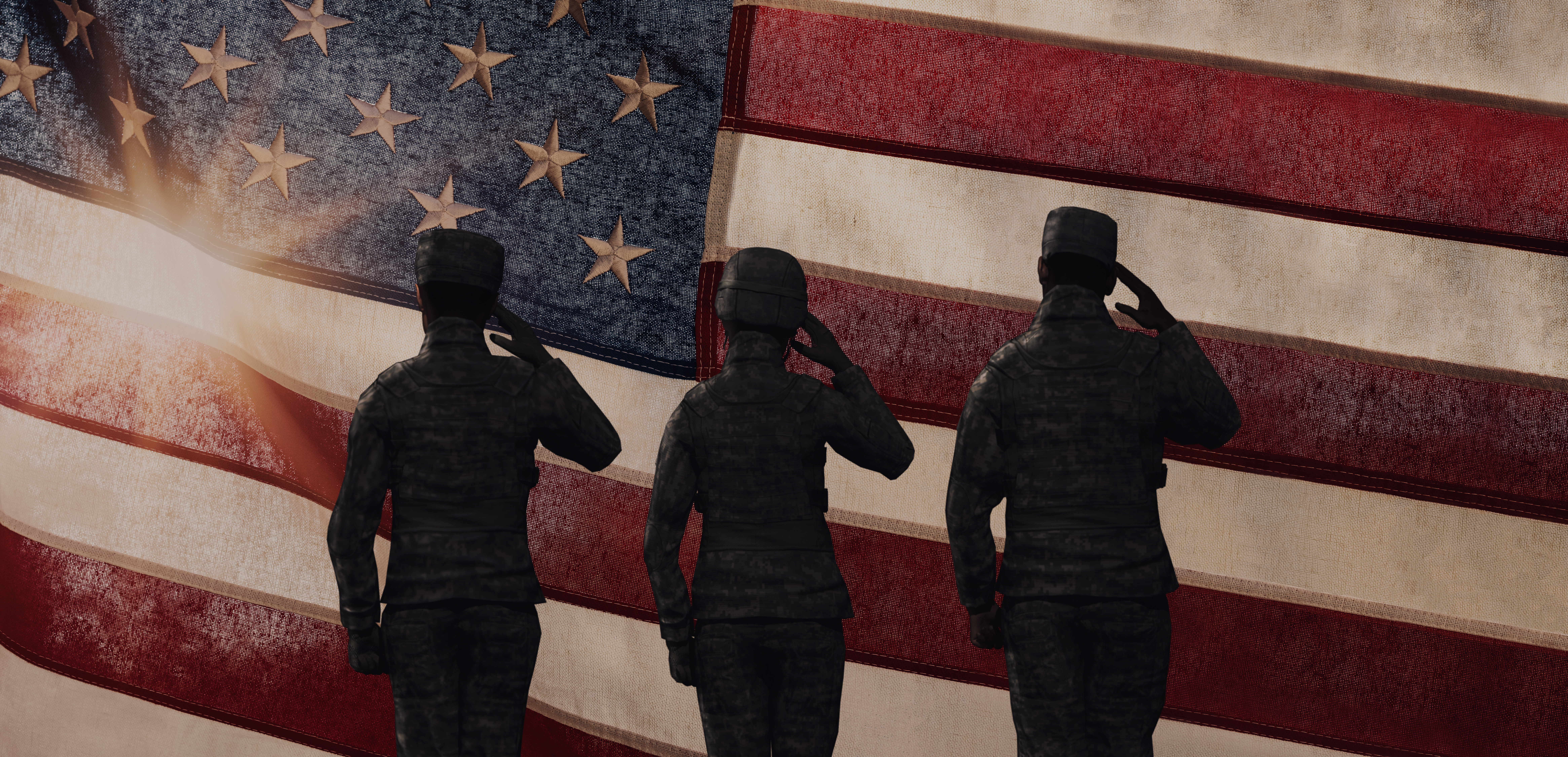 American Soldiers and Veterans in front a American flag. Veteran support services in Texas.
